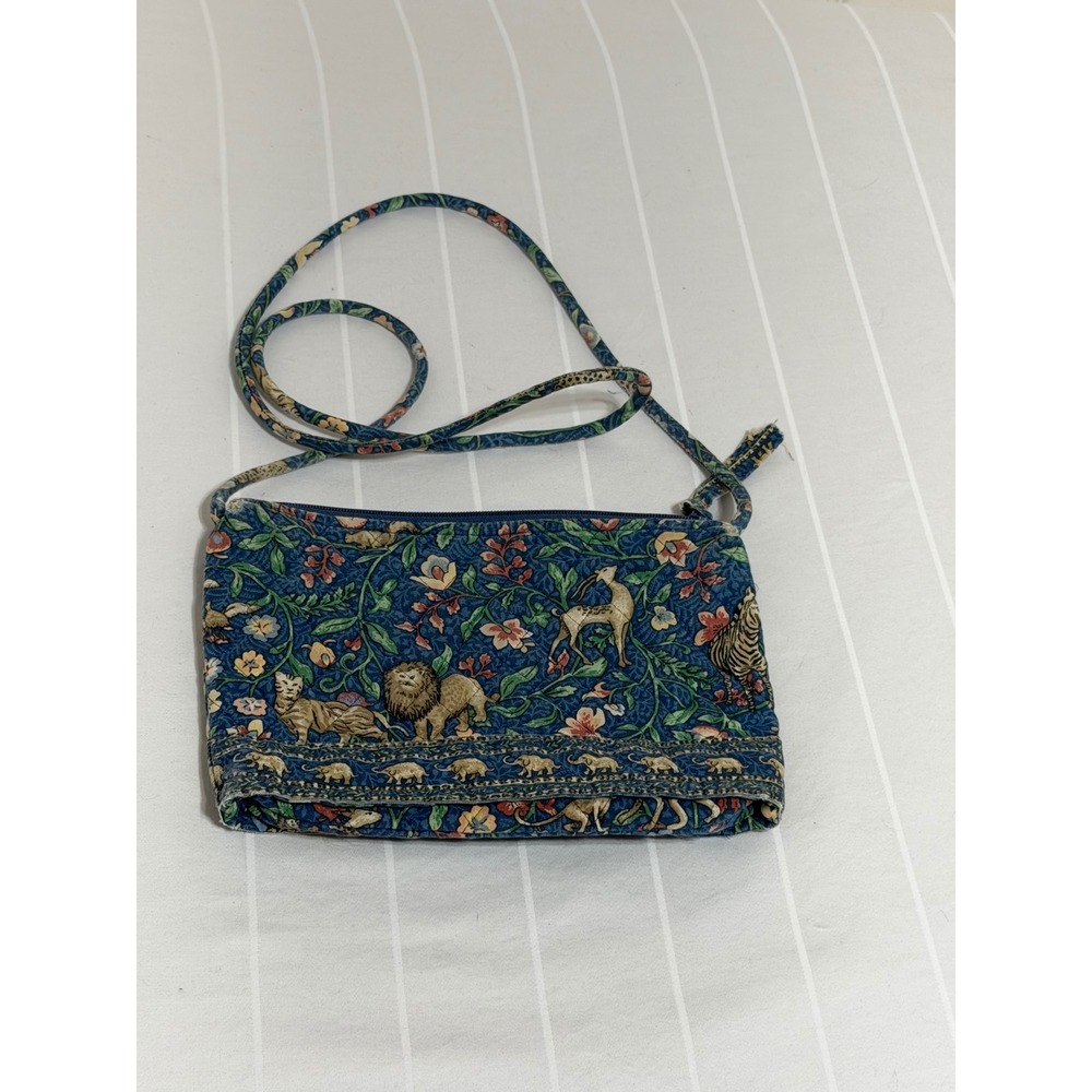 Vera Bradley Vintage Safari Animal Print Blue Quilted Cotton‎ Crossbody Bag